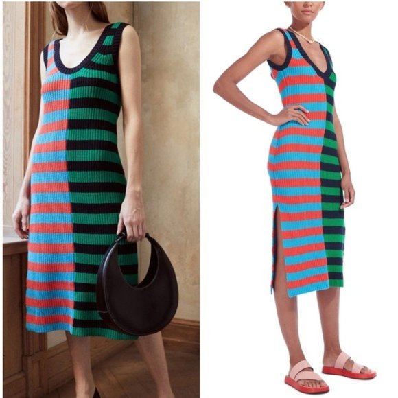 STAUD Dresses & Skirts - Staud Seashore Dress Cabana Stripe Navy Green Size Large